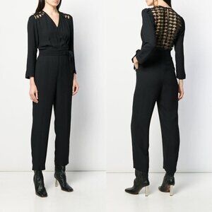 Sandro Noya wrap-effect macramé lace-paneled crepe jumpsuit EUR 40. US L (12-14)
